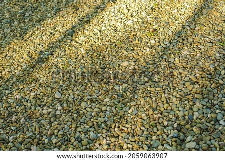 the sun's rays of light and shadows fall beautifully on small stones yellow crushed stone, original texture, beautiful background picture for your desktop or photoshop