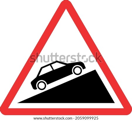 Steep uphill slope moving car warning sign on mountain road. Red triangle background. Royalty-Free Stock Photo #2059099925