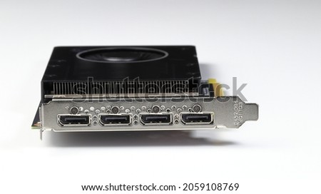 Display ports on Professional video graphic card, High performance video graphic card for workstation computer isolated on white,  Royalty-Free Stock Photo #2059108769