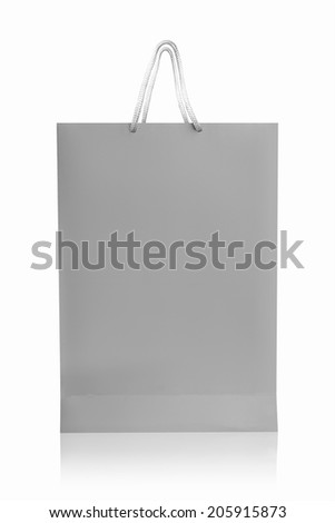 Grey shopping bag, isolated with clipping path on white background. Grey shopping bag with reflect and copy space.