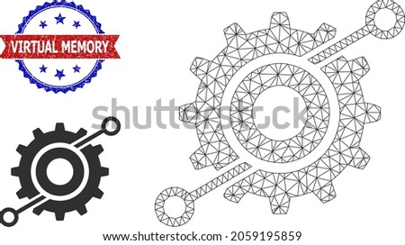 Polygonal wheel connections framework icon, and bicolor rubber Virtual Memory seal. Polygonal carcass symbol designed with wheel connections icon.