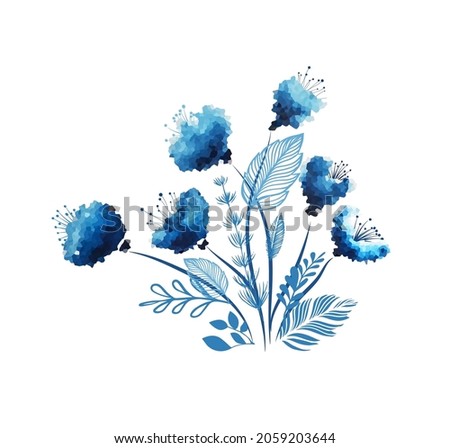 Beautiful blue watercolor flower. Vector illustration