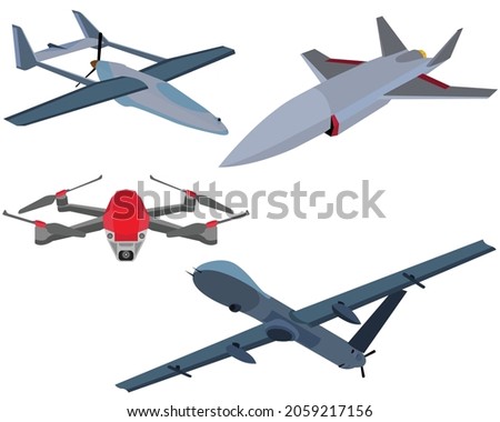 Vector illustration sets of unmanned aerial vehicle (UAV) and rotor drone Royalty-Free Stock Photo #2059217156