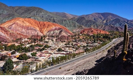 View on Purmamarca and the seven colored mountains ( Cerro de los Siete Colores ) Royalty-Free Stock Photo #2059265789