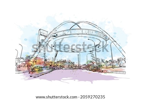 Building view with landmark of Kolkata is the 
city in India. Watercolor splash with hand drawn sketch illustration in vector. Royalty-Free Stock Photo #2059270235