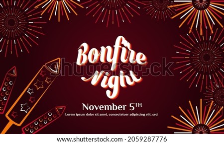 Bonfire Night Flayer. Guy Fawkes Day Background or Greeting Card Design. With gunpowder, fireworks, and bonfire icon. Premium vector template Royalty-Free Stock Photo #2059287776