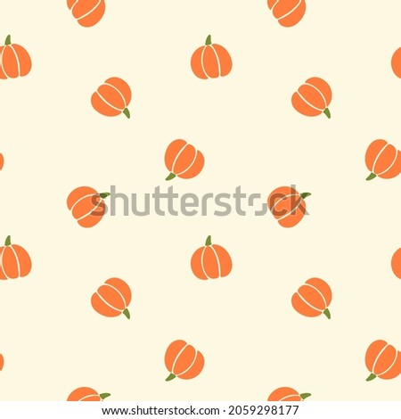 All over Halloween seamless vector repeat pattern with tossed orange and green pumpkin silhouettes on cream background. Simple and sophisticated 4 way harvest Thanksgiving backdrop Royalty-Free Stock Photo #2059298177