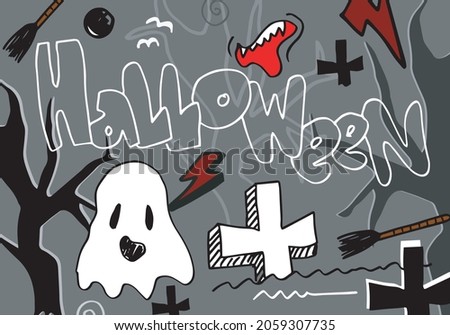 Hand drawn halloween, doodle, set, banner and foster