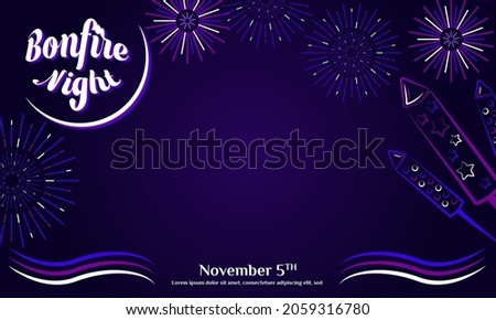 Bonfire Night Flayer. Guy Fawkes Day Background or Greeting Card Design. With gunpowder, fireworks, and bonfire icon. Premium vector template Royalty-Free Stock Photo #2059316780