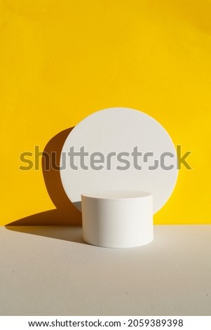 Minimal modern product display on trendy ultimate gray and yellow background with shadows