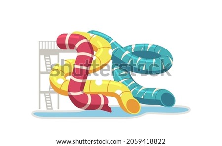 Water Slides, Colorful Plastic Pipes or Tubes, Aquapark and Swimming Pool Equipment, Items for Amusement Park, Waterpark Recreation Fun Isolated on White Background. Cartoon Vector Illustration
