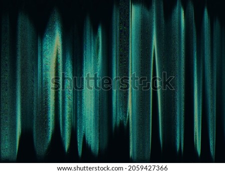 Glitch texture overlay. Static noise. Blockchain technology. Dark teal green yellow color gradient vibration artifacts on black rough abstract background. Royalty-Free Stock Photo #2059427366