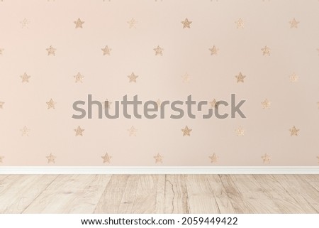Empty room with gold stars on pink wall Royalty-Free Stock Photo #2059449422