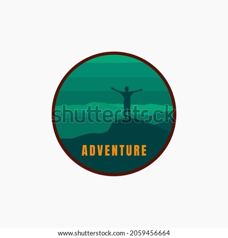 Mountain expedition badge design. Adventure traveling logo. Hiking Climbing emblem. Vector illustration.