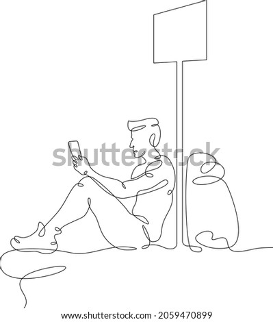 One continuous line.Transport passenger. Bus stop. Passenger waiting at the bus stop. One continuous drawing line logo isolated minimal illustration.