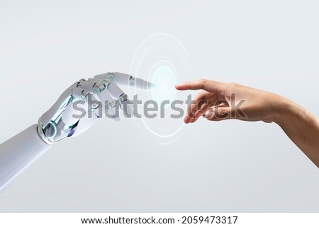 Technology meets humanity background, modern remake of The Creation of Adam Royalty-Free Stock Photo #2059473317