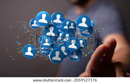 A 3d rendering of a team connection and social network symbol on a blurry background