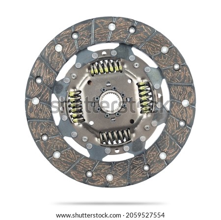 New clutch plate for automotive gearbox, side one, isolated on white background. File contains a path to isolation.