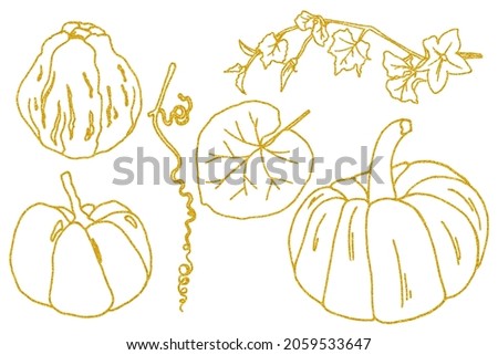Pumpkins glitter outline clip art. Autumn graphic set on white
