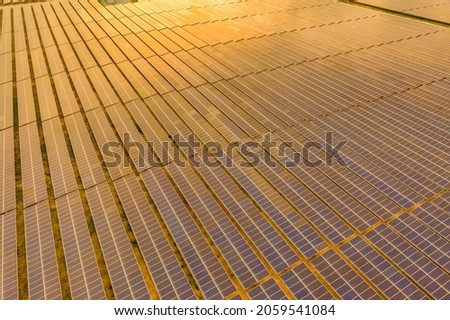 Aerial view of Solar panel, photovoltaic, alternative electricity source - concept of sustainable resources on a sunny day, Nam Binh village, Binh Nguyen, Binh Son, Quang Ngai, Vietnam