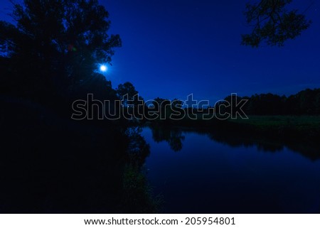 night landscape nature river view with haze