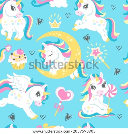 Seamless unicorns pattern. Cute animals background