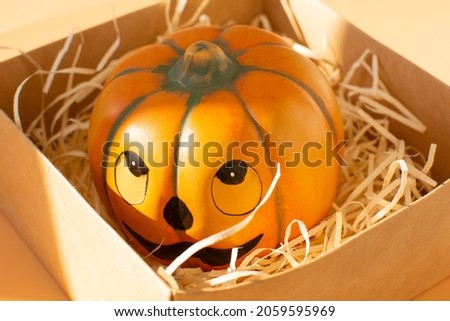 a small pumpkin on an orange background for Halloween