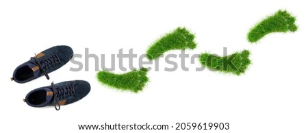 Grass Footprints with Shoes isolated on white Background