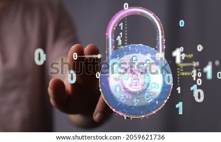 A 3D sign of Information technology protection, secure access, encryption against cyber