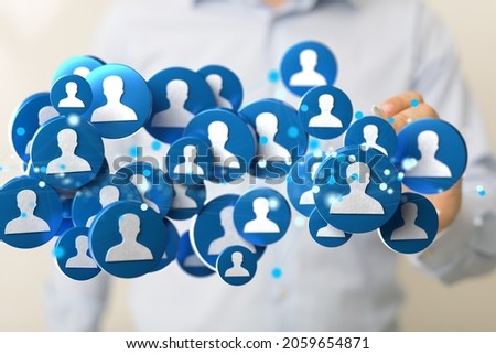 A 3d rendering of a team connection and social network symbol on a blurry background
