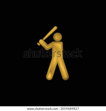 Baseball Player gold plated metalic icon or logo vector
