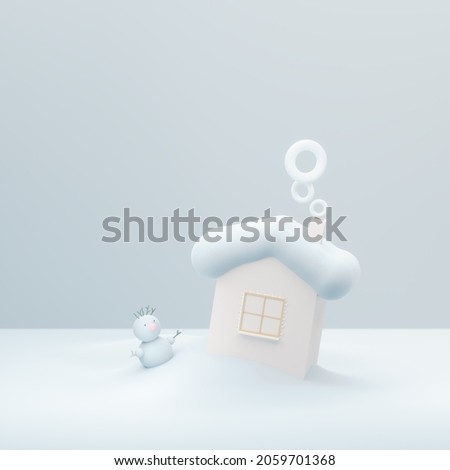 Lights on snow background with copy space. Xmas and New Year greeting card concept. Winter holiday objects. 3d render, 3d illustration.