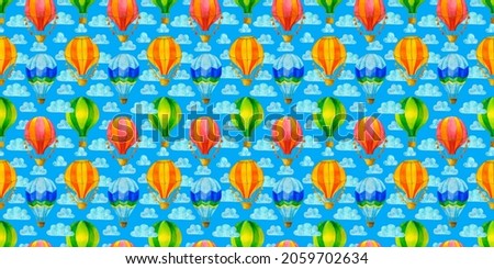 Multicolored hot air balloon watercolor seamless pattern