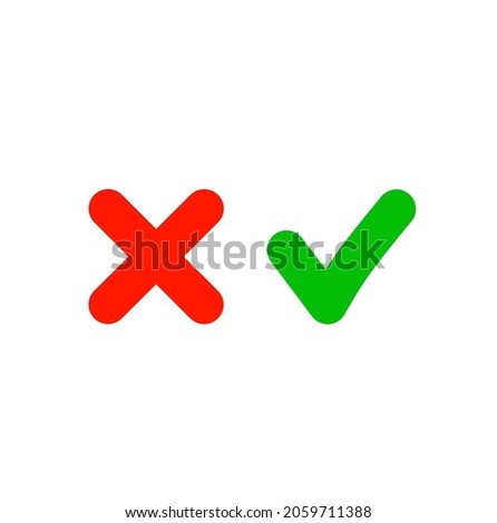 Red cross green check icon isolated on white background