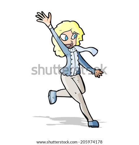 cartoon woman waving dressed for winter