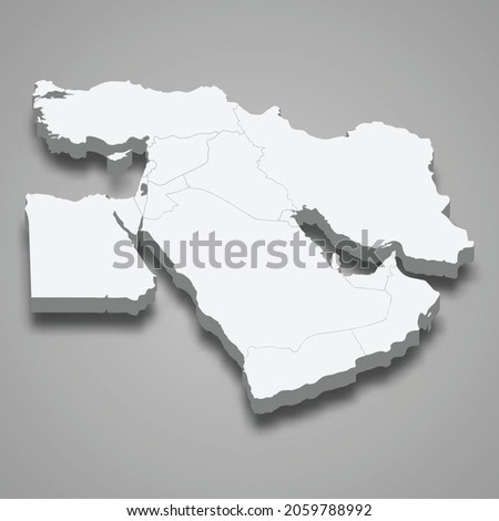 3d isometric map of Middle East region, isolated with shadow vector illustration Royalty-Free Stock Photo #2059788992