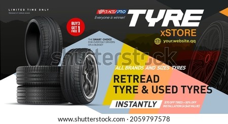 Vector car banner template. Grunge tyre tracks backgrounds for landscape poster, digital banner, flyer, booklet, brochure and web design. Tyre wall. 4 wheel set. Royalty-Free Stock Photo #2059797578