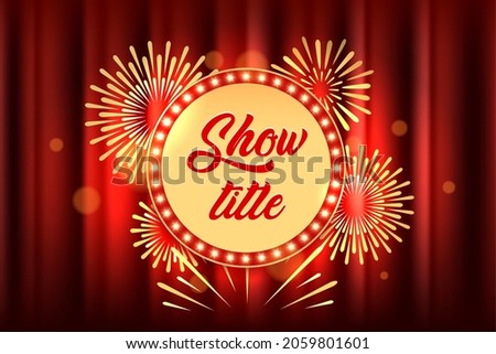  Shining Banner with Bulb frame on Red stage curtain.  Vector illustartion.