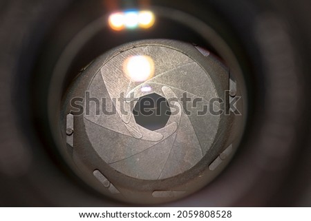 camera lens aperture blades close up