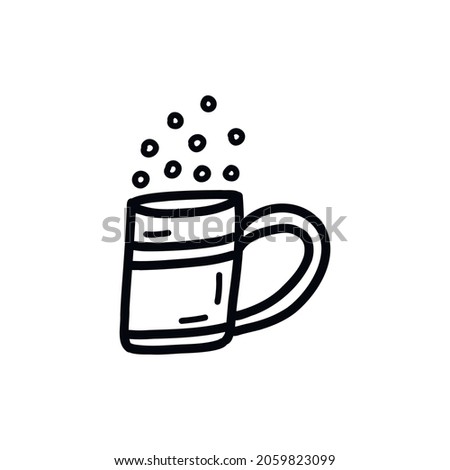 Mug with a drink with bubbles. Black and white vector isolated illustration hand drawn doodle