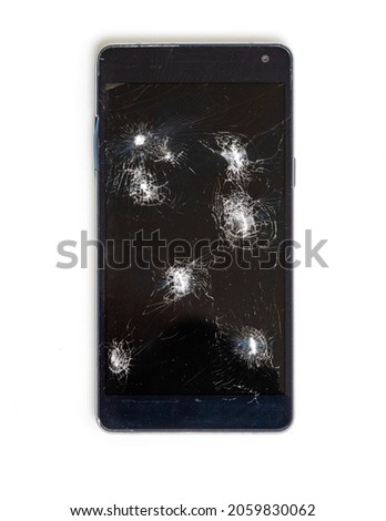 Smartphone with broken screen. isolated on white. Concept for a phone repair company.