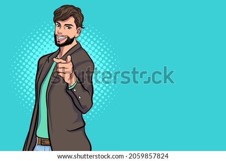 Boss business man bearded pointing pop art comics style. Royalty-Free Stock Photo #2059857824