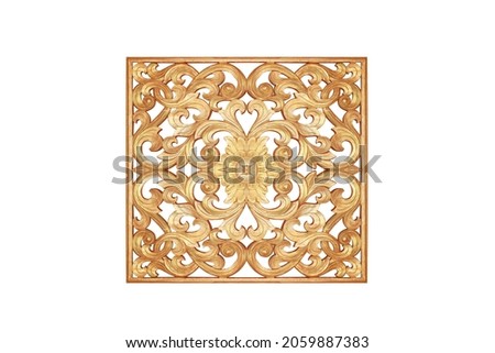 Pattern of wood carve frame gold paint for decoration on white background with clipping path include for design usage purpose.