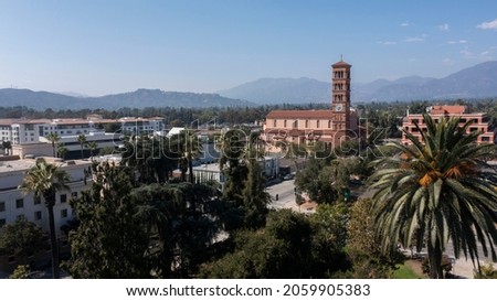 Daytime aerial view of historic downtown skyline of Pasadena, California, USA. Royalty-Free Stock Photo #2059905383