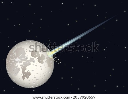 Large comet hit the moon vector illustration