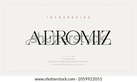 Elegant alphabet letters font and number. Classic Urban Lettering Minimal Fashion Designs. Typography wedding fonts. vector illustration Royalty-Free Stock Photo #2059922051