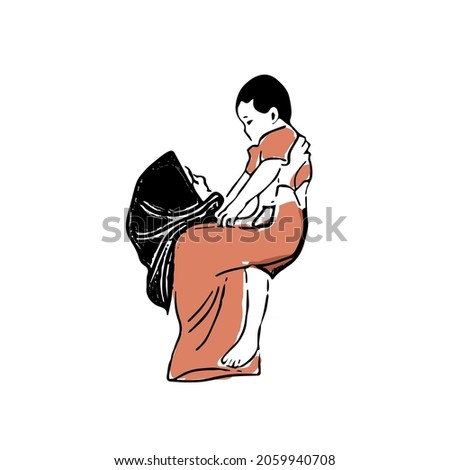 mother holding her child in a flat design