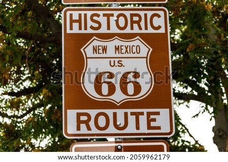 Historic Route 66 road sign. Close up