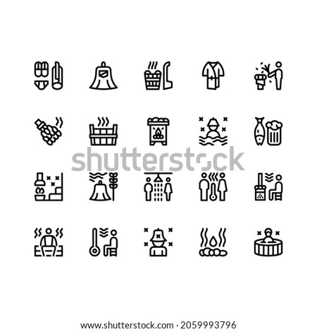Vector set of icons on the theme of sauna.