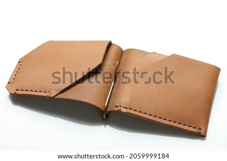 Slim leather open card wallet isolated on white studio background
